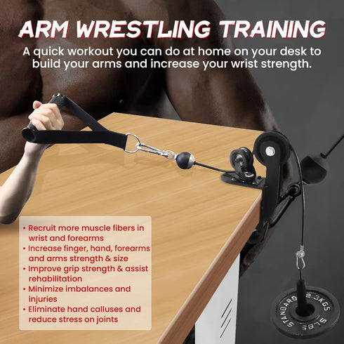 Wrist Exerciser Strengthener Arm Wrestling Training Table Pulley Cable System for Fitness Forearm Workout