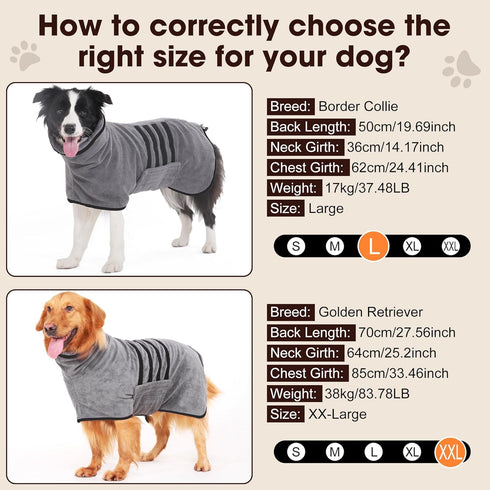 Microfibre Dog Bathrobe Towel Wrap Super Absorbent Dog Drying Coat Bath Robe for Puppy, Medium & Large Dogs, Fast