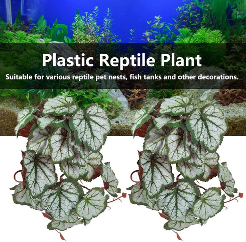 2Pcs Artificial Reptile Plant, Plastic Simulation Vine Aquarium Fish Leaves Decoration with Suction Cup