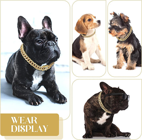Dog Chain Diamond Collar Walking Metal Chain Collar with Secure Buckle, Pet Jewelry Accessories for Small Medium Large