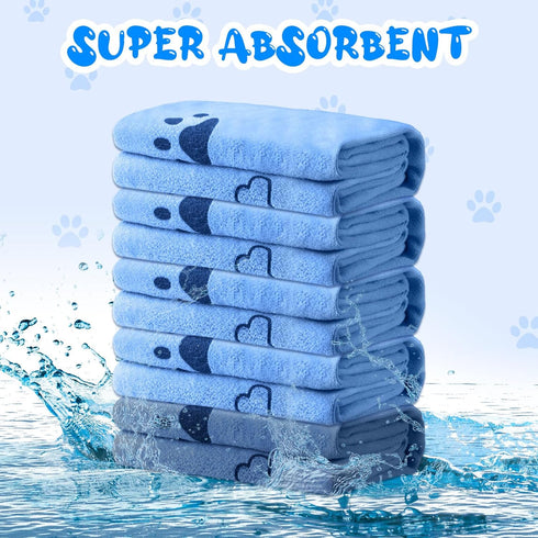 Tatuo 12 Pcs Microfiber Dog Grooming Towels - 28 x 55 Inch, Quick Drying Bath Towels for Small Medium Large Dogs (Blue,