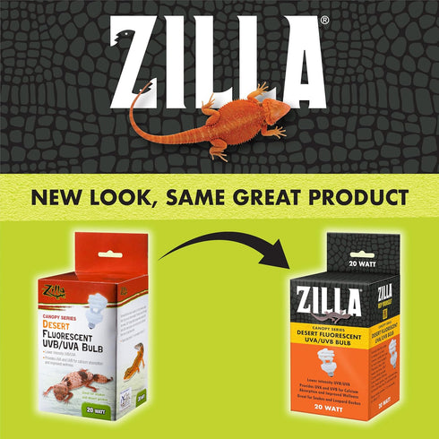Zilla Canopy Series Fluorescent UVB/UVA Bulbs, 20 W, 3.875 IN, White, Desert