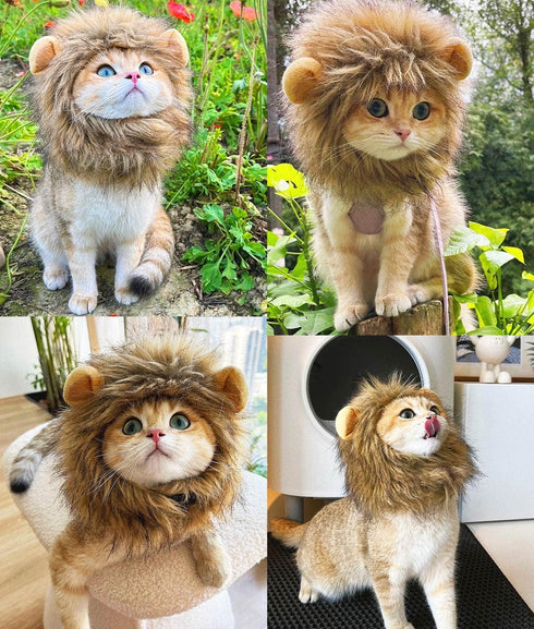 Lion Mane Wig for Cat Costume, Adjustable Washable Fancy Hair Dress for Halloween, Christmas, Easter (Brown)