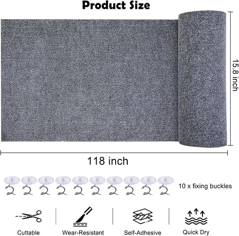 Cat Scratching Mat 118"x15.8" - Trimmable Self-Adhesive Carpet for Furniture Protection from Cats Scratching