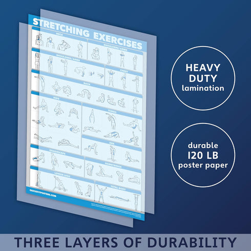 QuickFit 2 Pack Stretching Exercises & Sliding Bench Workout Poster Set - Compatible with Total Gym