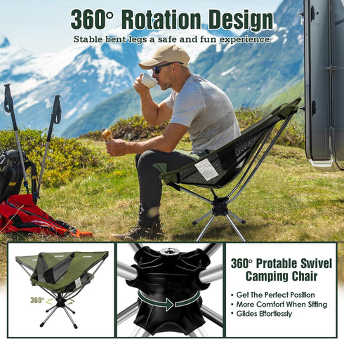 360 2.7LB 305LBS Swivel Folding Chair, Compact Portable Camping Chairs for Outdoor Travel Hunting Hiking Fishing