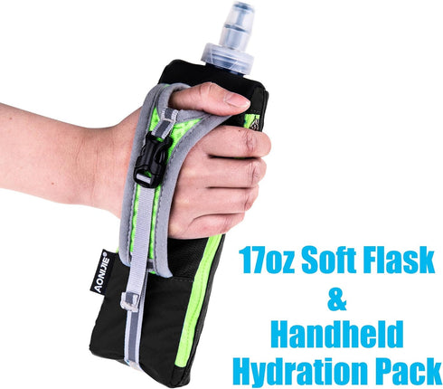 LERMX Quick Grip Chill Handheld Soft Flask Water Bottle - 17 oz Hydration Pack in Black