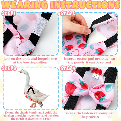 6 DoubleFill Pcs Chicken Diapers for Indoor Chickens Reusable Washable Duck Diapers with Bowtie Adjustable Ducklings