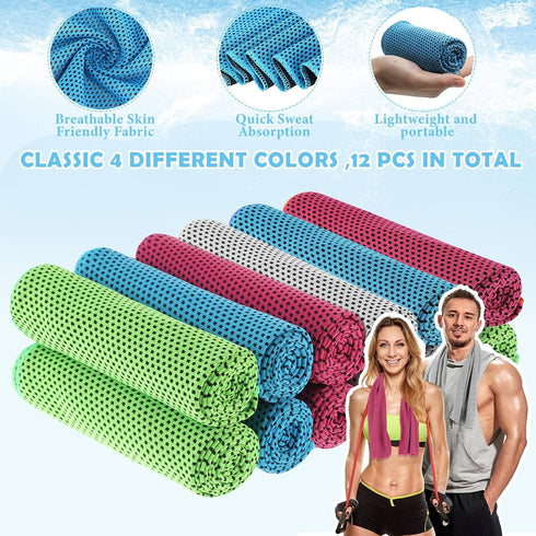 12 Pack 32 12 x in Cooling Towels Bulk for Neck and Face Microfiber Ice Towel Sweat Towels Breathable Soft Chilly Towel