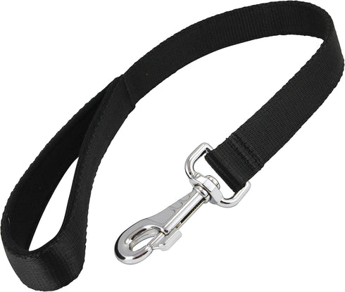 Short Dog Leash - 1" Wide Padded Handle Nylon Traffic Lead, 18" Long, Black Large