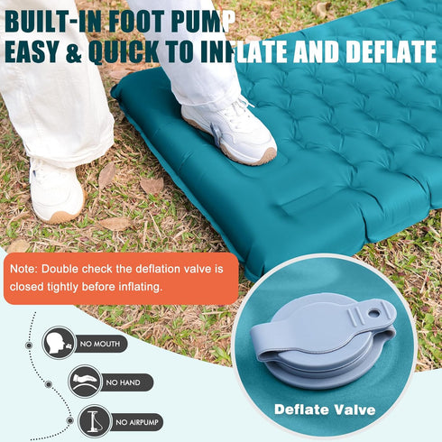 Inflatable Camping Sleeping Pad with Pillow, 4 Inch Thickness Sleeping Mat with Built-in Pump