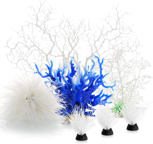 MyLifeUNIT 7 Pack Aquarium Plants, Artificial Coral Ornament for Fish Tank Decorations (White)