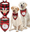 PAWCHIE 2 PCS Christmas Dog Bandanas with Handmade Applique (Santa Claus & Elk), Washable Plaid Scarfs