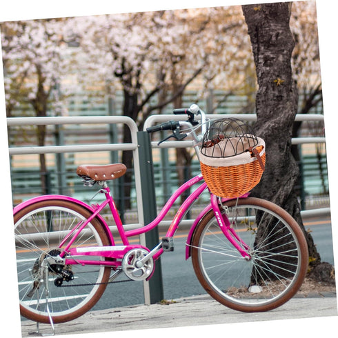 Zerodeko Wicker Woven Bike Basket Sturdy Front Handlebar Pannier with Belt for Pets Cats Dogs Weather-Resistant Willow