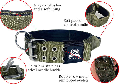 4-Layer Nylon Dog Collar for Large Dogs - Tactical Military Training Heavy Duty for Extra Large Breeds (21IN-27IN,