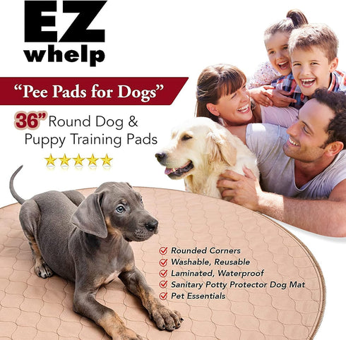 36 Inch EZwhelp Reusable Dog Pee Pad, Washable Waterproof Mat for Dog Potty Training or Whelping Pad, Round