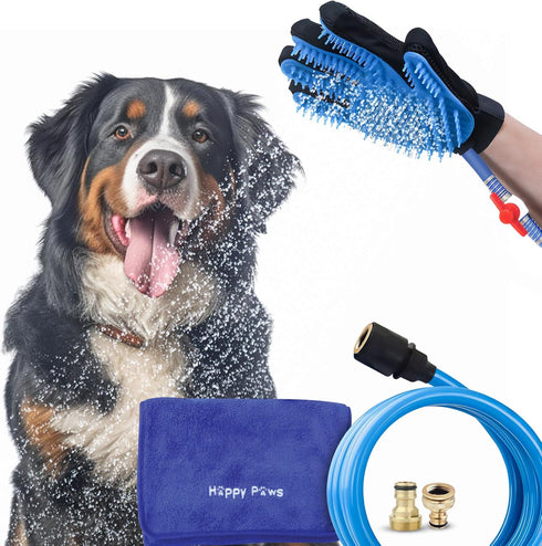 Dog Shower Attachment Glove, Pet Washing Brush Sprayer Bath Scrubber with Towel for Indoor and Outdoor Bathing