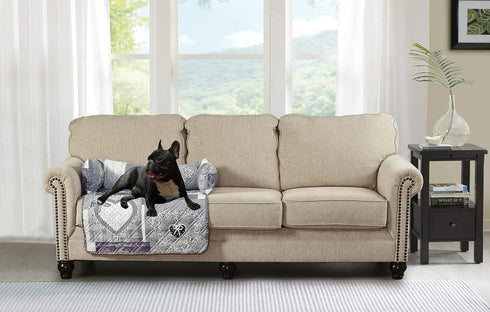 Brilliant Sunshine Grey Heart Love Patchwork Pet Sofa Bed, Quilted, Washable Couch Protector with Removable Bolster,