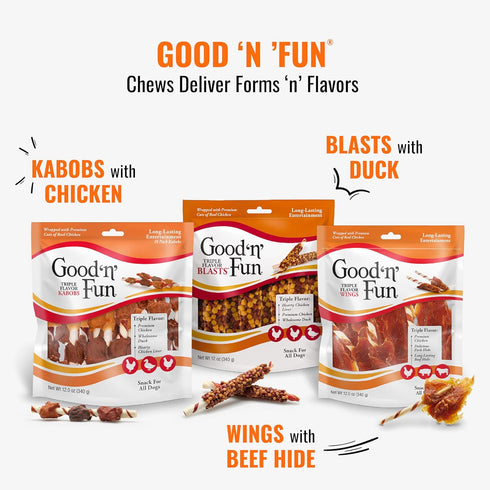 12 Good'n'Fun Triple Flavored Rawhide Kabobs for Dogs, Beef, ounces