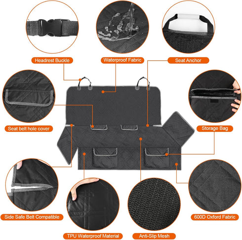 600D Dog Car Seat Cover Compatible with Ford Maverick/Hyundai Santa Cruz, Waterproof Pet Bench Seat Cover for Back