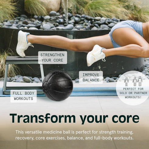 4, 6, 8, 10, 12, 14, 16, 20, 25, 30 lbs, Core Weighted Medicine Ball Soft Touch Vegan Leather with Sturdy Grip