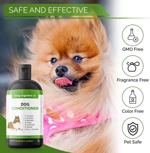 Hypoallergenic Dog Coat Conditioner- Detangles & Softens Fur, Calms Itching & Dryness, Organic Aloe Vera & Manuka Honey