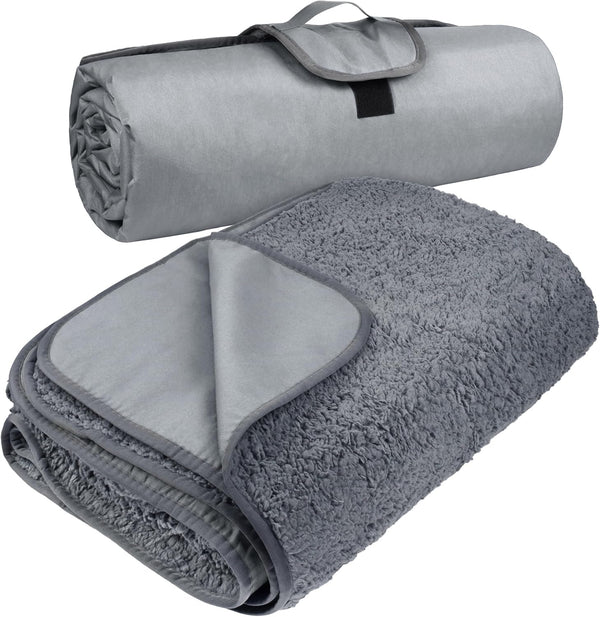 Tirrinia Outdoors Waterproof Throw Blanket 66”x 90” Sherpa Fleece Windproof Mat for Camping Traveling