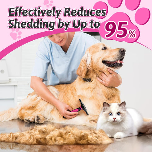 MIU COLOR Long Hair Pet Grooming Brush - Deshedding Tool for Medium and Large Dogs & Cats, Pink
