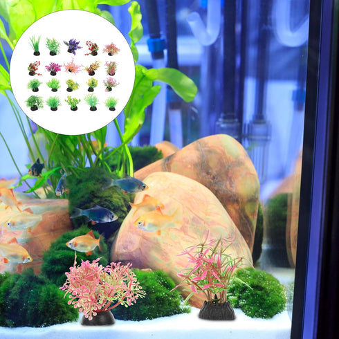 POPETPOP 40 Pcs Mini Plants Artificial Seaweed Aquarium Plants, Small Fake Aquarium Plant Decor for Betta Fish