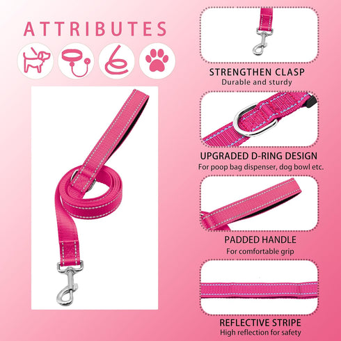 Reflective Dog Collar with Safety Locking Buckle, Adjustable Soft Nylon for Small Medium Large Dogs (M, Hotpink)
