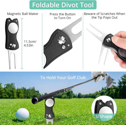 VINTEAM Golf Accessories Gift Set, Includes Towel, Club Brush, Divot Repair Tool, and Golf Tee Holder