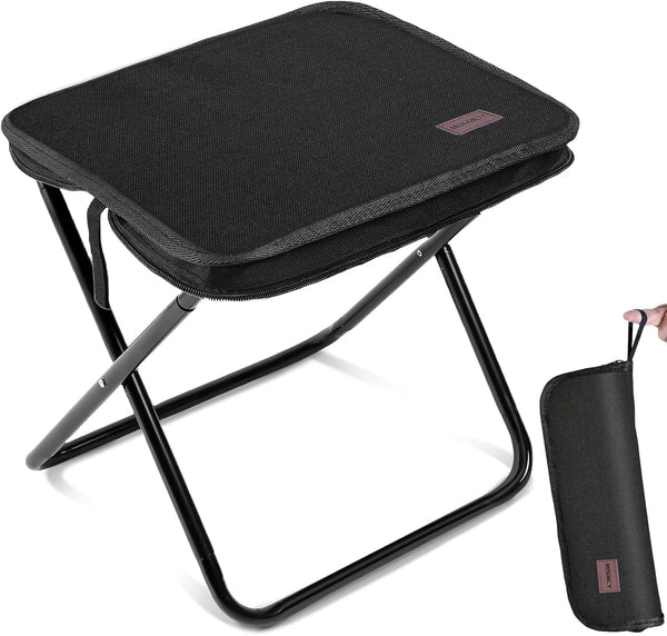 MOONCY Portable Stool, 13 Inch Small Folding Stool for Adults, Ultralight Black Camping