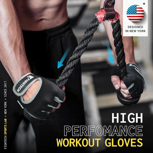 FIGHTECH Workout Gloves for Men and Women, Fingerless Weight Lifting Gloves with Cushioned Palms, Gym Gloves