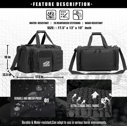 Gun Range Bag for Handguns and Ammo - Tactical Pistol Case, Large Duffle Bags for Shooting Range