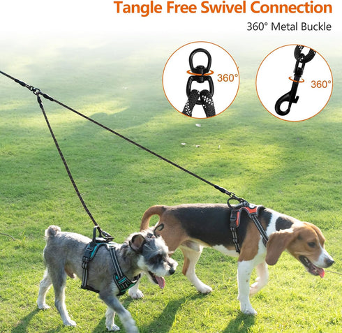 Taglory Double Dog Leash – Reflective Rope, No Tangle, Double Leash for Two Dogs, Puppy Small Medium Breeds, Black