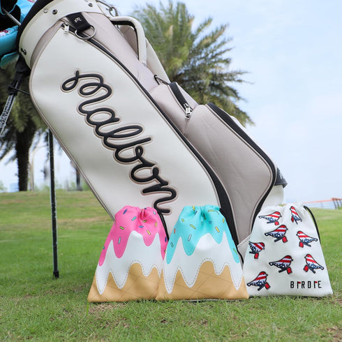 Leather Golf Valuables Pouch with Drawstring Closure, Portable Golf Ball Tee Handbag