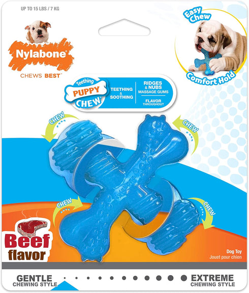 Nylabone Comfort Hold X-Bone Puppy Chew Toy, Soothing Teething Bone for X-Small Dogs, Beef Flavor