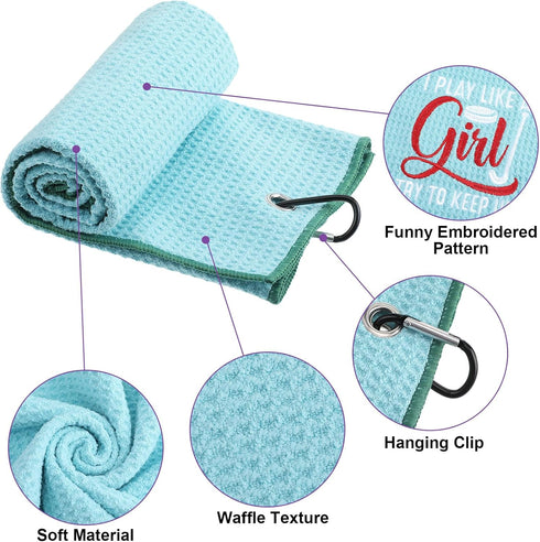 Moukeren 6 Pcs Funny Golf Towel Set, 16 x 24 Microfiber Embroidered Golf Ball Towel with Clip Accessories