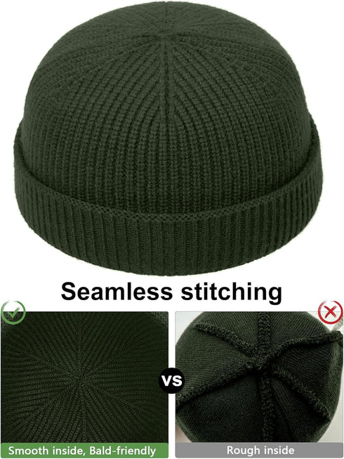 vidsel Thin Wool Fisherman Beanie Hat for Men Women, Fall Winter Short Knit Cuffed Fashion Cap