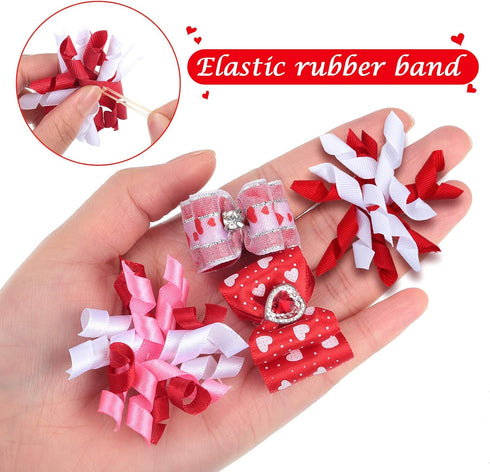 Chuangdi 16 Pieces Valentine's Day Dog Hair Bows, Mixed Styles Pet Accessories with Rubber Bands