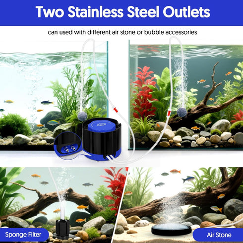 3W/5W 80 (3W) QZQ Aquarium Air Pump, Quiet Fish Tank Air Pump with Dual Outlets, Powerful Adjustable Oxygen Pump