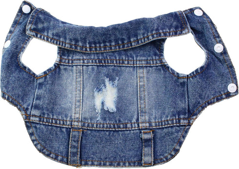 Vintage Washed Denim Dog Jeans Jacket, Cool Puppy Lapel Vests for Small & Medium Dogs & Cats