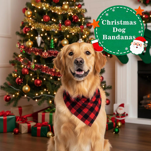 4th 2 Pack Set of July Dog Bandanas, Classic Reversible Red Green Plaid Plaid Pet Bandana Dog Birthday Bandana for Boy