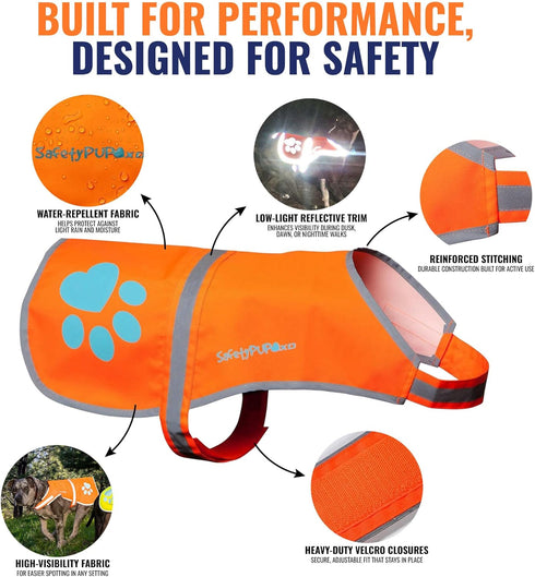 Reflective Dog Vest, Hi-Visibility Fluorescent Blaze Orange Vest to Protect Your Dog from Motorists & Hunting Accidents
