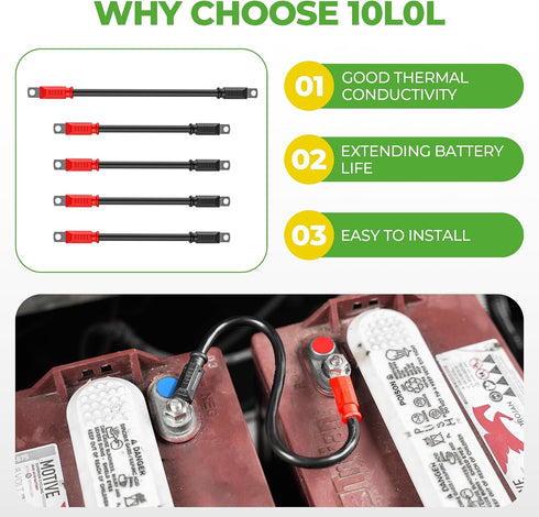 10L0L 4 36v 48v 1994-UP, Golf Cart Battery Cables Gauge for & EZGO TXT AC/DC Wire Golf Cart Battery Pure Copper Wiring