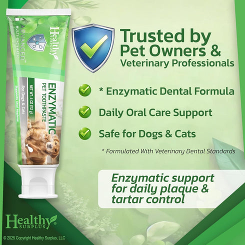 4 Oz 5-Enzyme Healthy Surplus - Enzymatic Dog Toothpaste (Poultry - Chicken Flavor) for Dogs & Cats - Compare to Virbec