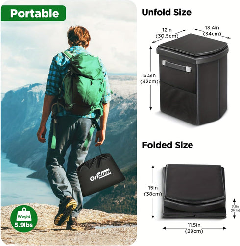 400lbs, 16.5in Portable Toilet for Adults, Foldable Camping Toilet with Soft & Comfortable Leather Seat,Hold Up