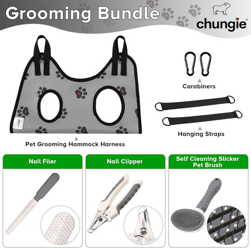 Dog Grooming Hammock for Small Dogs, Restraint for Nail Trimming with Pet Nail Clipper, Slicker Brush, Dog Hanging