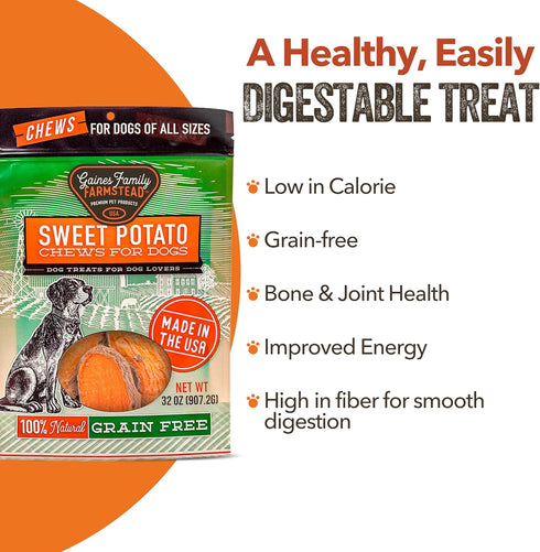 Gaines Family Farmstead Sweet Potato Chews - Dog Treats Made in The USA, High in Fiber, 32 Ounce Bag