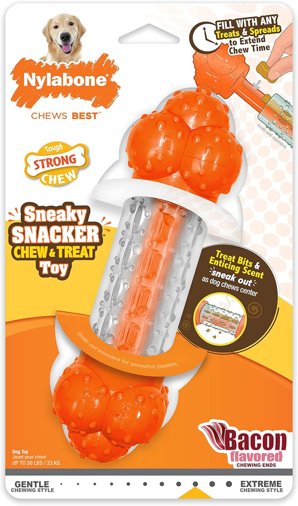 Nylabone Strong Chew Sneaky Snacker Treat Toy for Dogs, Interactive Bacon Flavor, Large/Giant (1 Count)